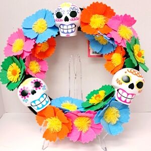 Dia De Muertos NWT 16" Calavera Wreath By Dia Pacheco In Multicolor